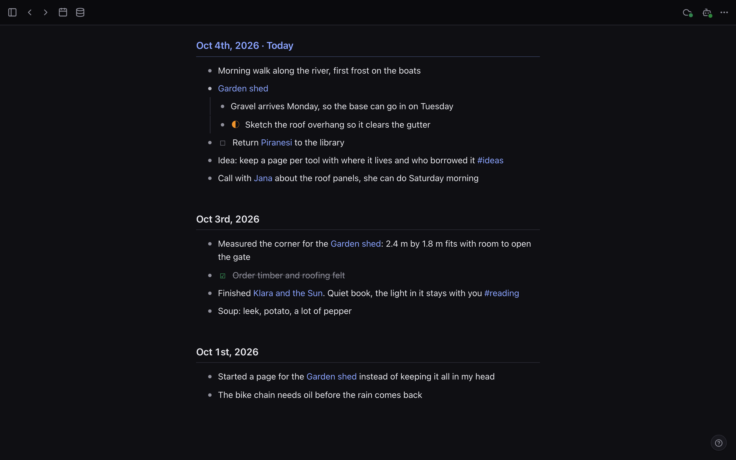 The journal in the dark theme.