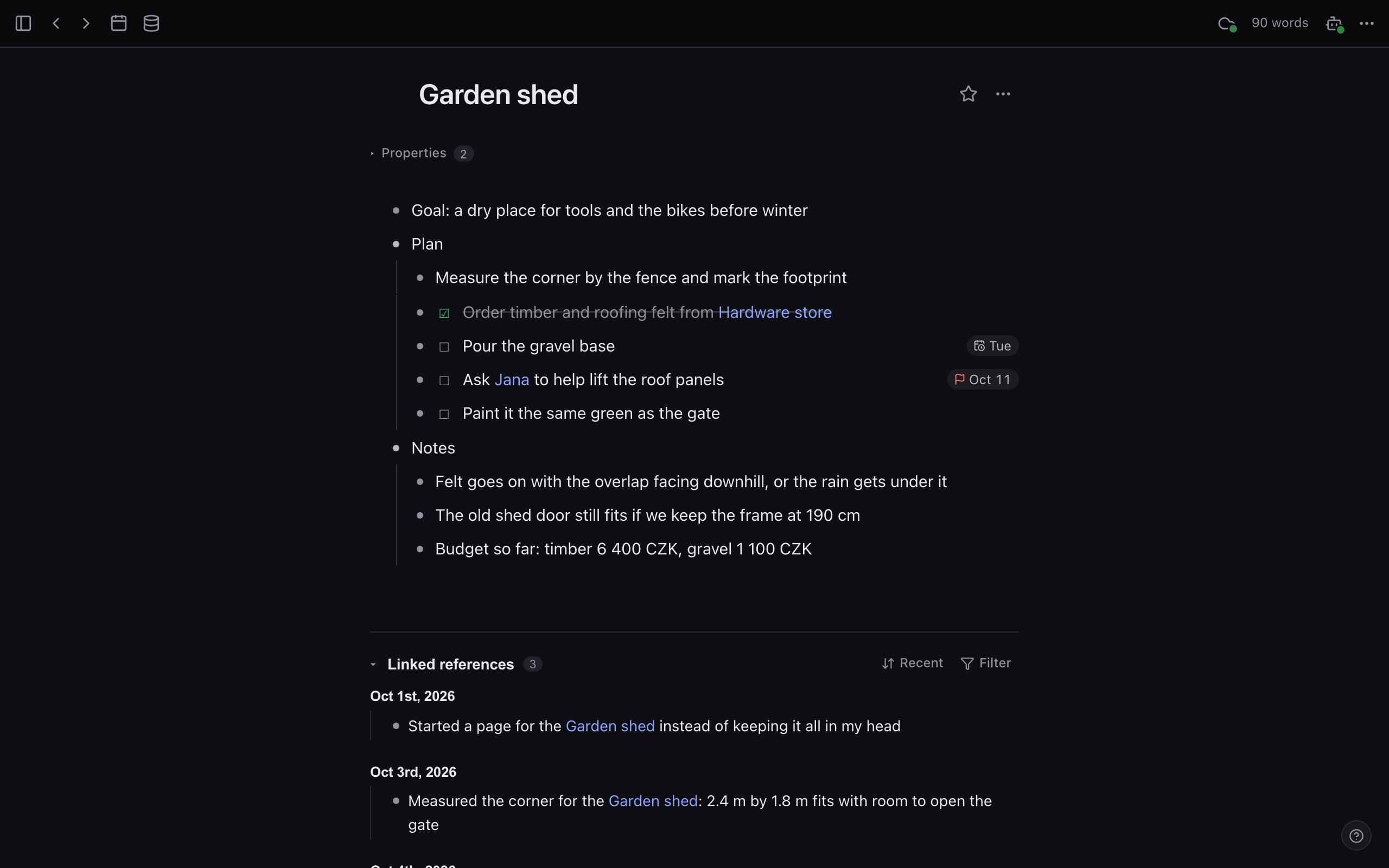 The same project page in the dark theme.